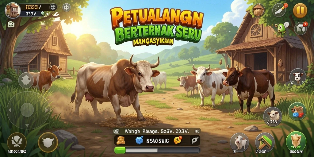 Tangkapan layar gameplay 333V menunjukkan aktivitas pertanian yang seru.