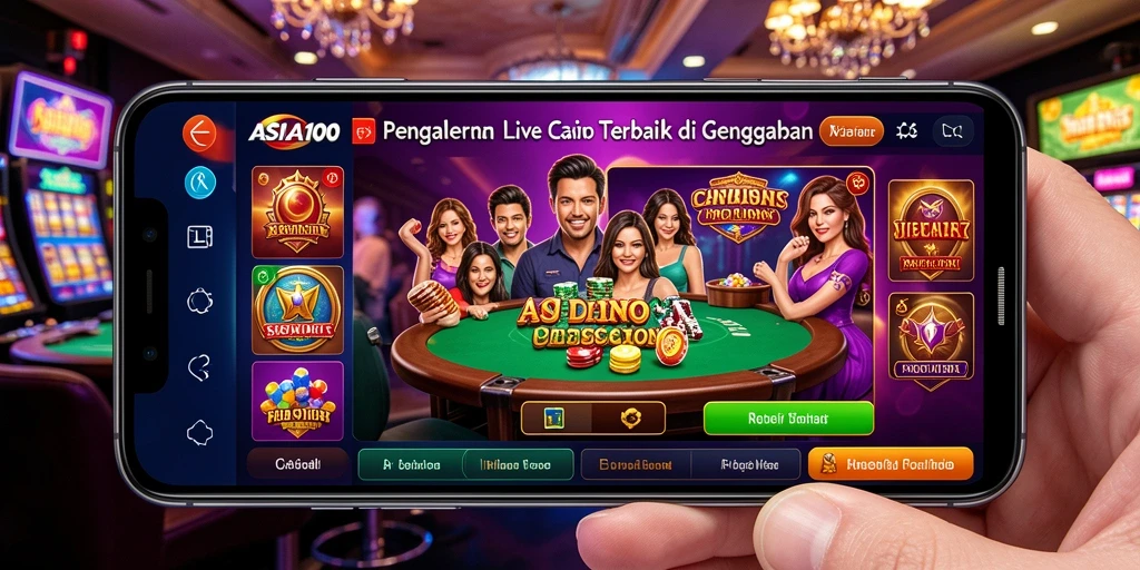 Screenshot gameplay ASIA100 menunjukkan dealer profesional dan interaksi langsung.