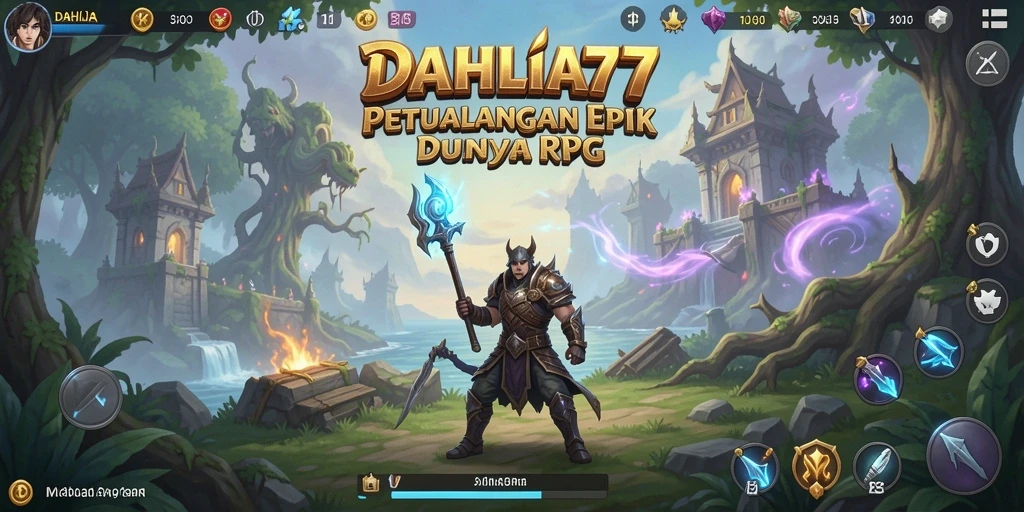 Screenshot gameplay DAHLIA77 menampilkan pertempuran intens dan dunia fantasi yang indah.