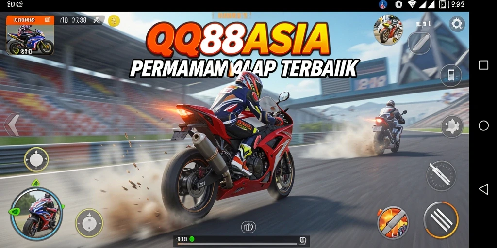 Tampilan gameplay menegangkan di QQ88ASIA dengan berbagai motor balap.